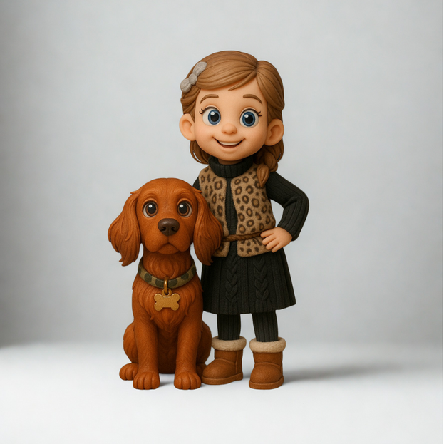 Figurine of a girl with a dog on a plain background